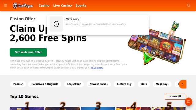 LeoVegas Casino casino screenshot